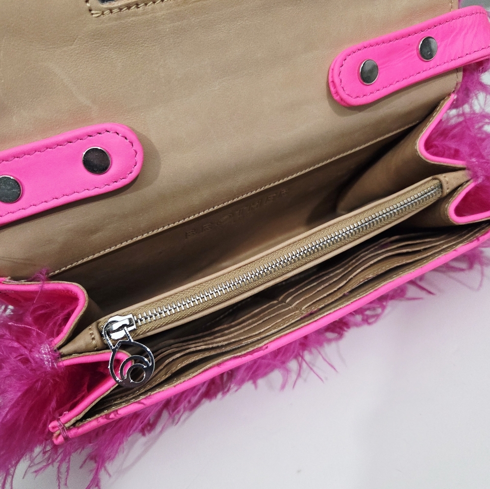 BROTHER VELLIES LIJADU OSTRICH FEATHER SHOULDER BAG IN HOT PINK - Picture 6 of 10